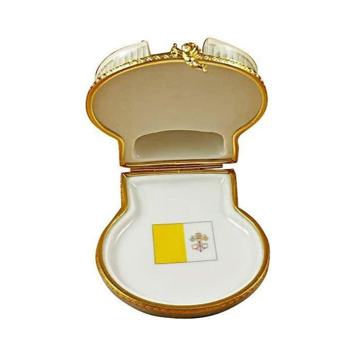 Painted details on the Vatican Limoges box, French art in miniature