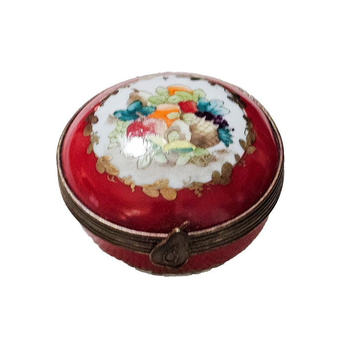 Vibrant Red Fruit Box for Collectors Porcelain Limoges Round French Trinket Box