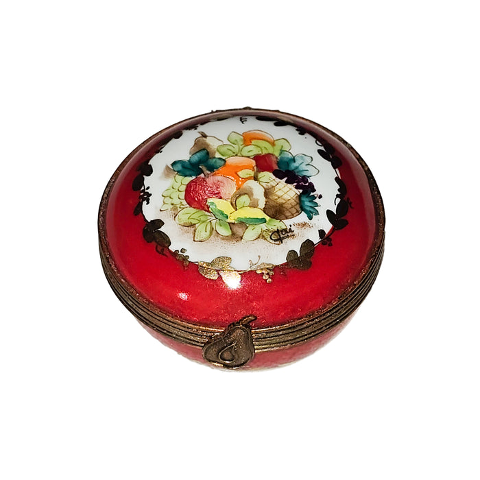 Vibrant Red Fruit Box for Collectors Porcelain Limoges Round French Trinket Box