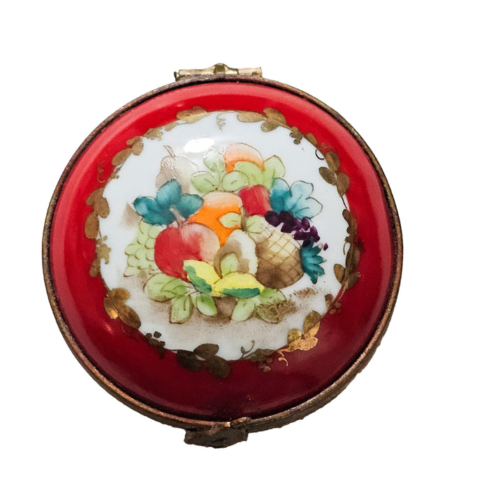Vibrant Red Fruit Box for Collectors Porcelain Limoges Round French Trinket Box