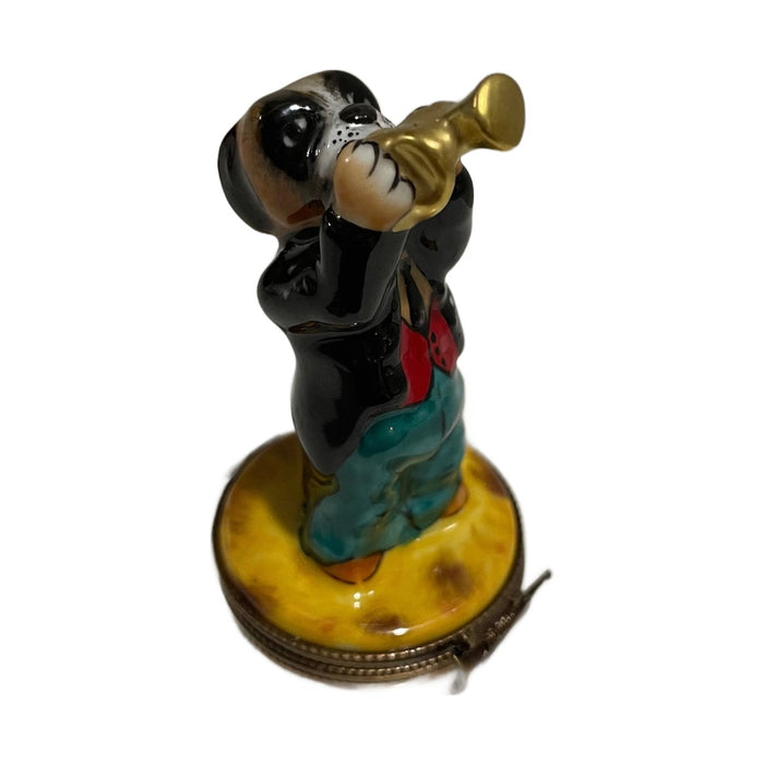 Vintage trumpet dog Limoges box - white background