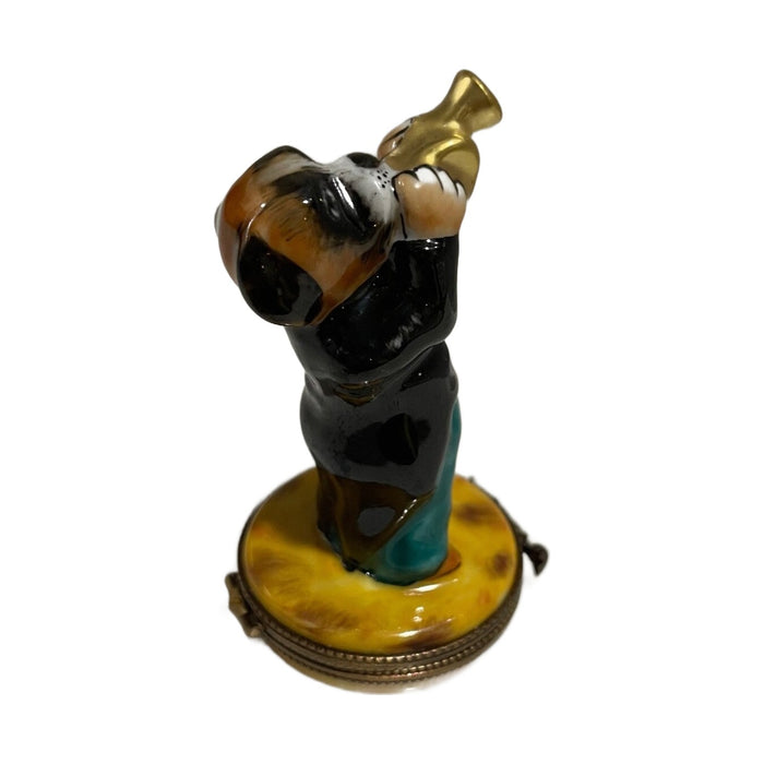 Vintage trumpet dog Limoges box - white background