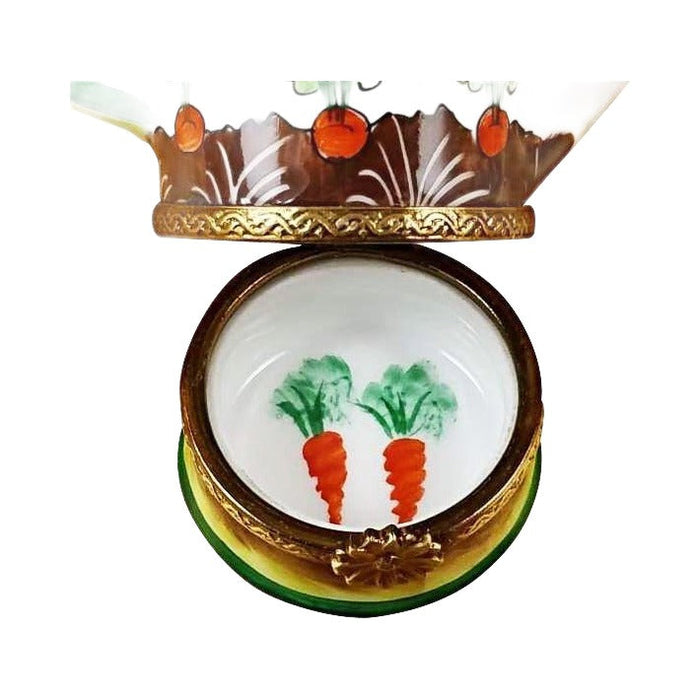 Fine French craftsmanship on the Watering Can with Rabbit Limoges box, painted by hand