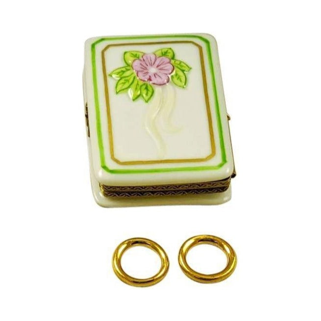 Hand-painted Wedding Book with 2 Removable Gold Rings Limoges box, French artistry for lovers of fine art