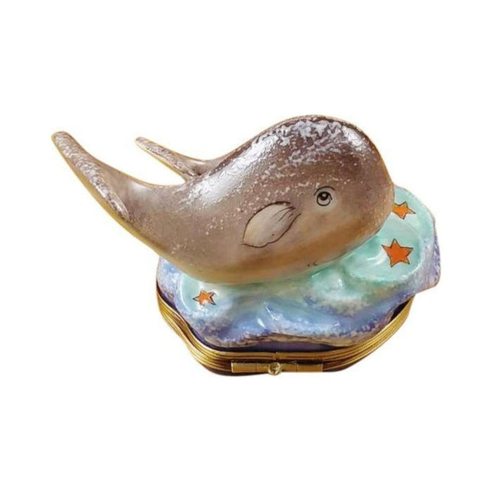 Every brushstroke by hand on the Whale with Baby Limoges box from France