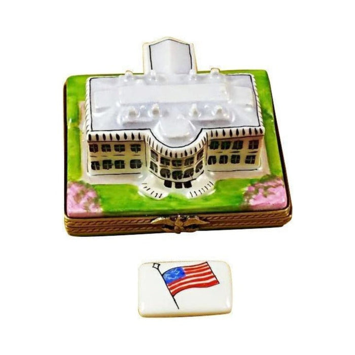 Limoges Boutique presents the Rochard White House Removable Flag, a genuine Limoges box painted by hand in France
