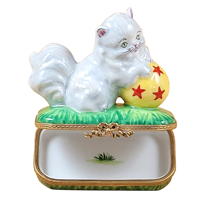 White Persian Cat Limoges Box for Cat Lovers Porcelain Limoges cat kitten French Trinket Box