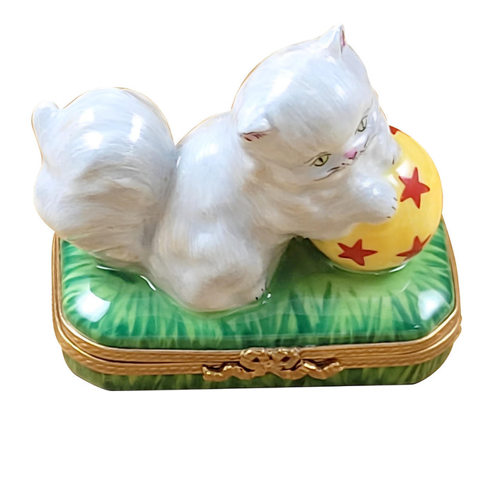 White Persian Cat Limoges Box for Cat Lovers Porcelain Limoges cat kitten French Trinket Box