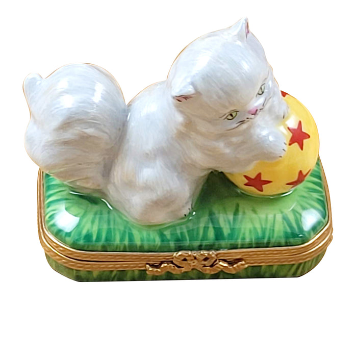 White Persian Cat Limoges Box for Cat Lovers Porcelain Limoges cat kitten French Trinket Box