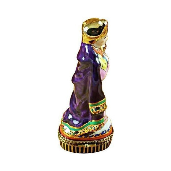 Artisan-painted Wiseman Purple Coat Limoges box from France, a cherished collectible