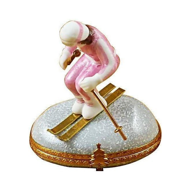 Genuine Rochard Woman Skier on Mountain Limoges box painted by hand in France, from Limoges Boutique