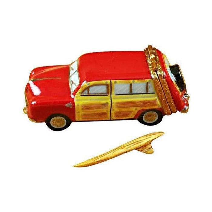 Authentic Rochard Woodie with Surf Board Limoges box, hand-painted in France, from Limoges Boutique