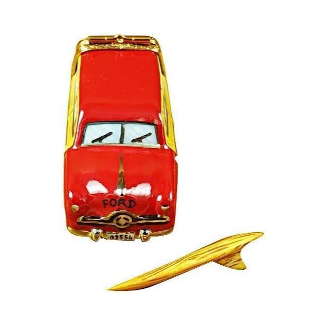 Fine French craftsmanship on the Woodie with Surf Board Limoges box, painted by hand