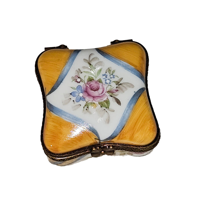 Yellow Floral Limoges Box for Elegant Decor Porcelain Limoges Square French Trinket Box