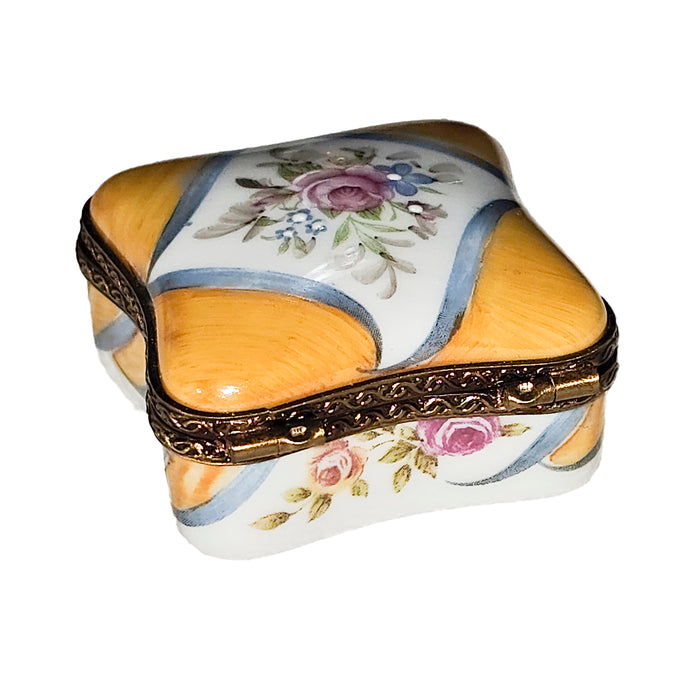 Yellow Floral Limoges Box for Elegant Decor Porcelain Limoges Square French Trinket Box