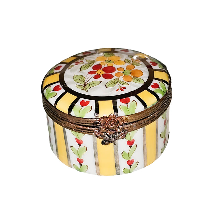 Yellow Floral Limoges Box for Home Decor Porcelain Limoges Round French Trinket Box