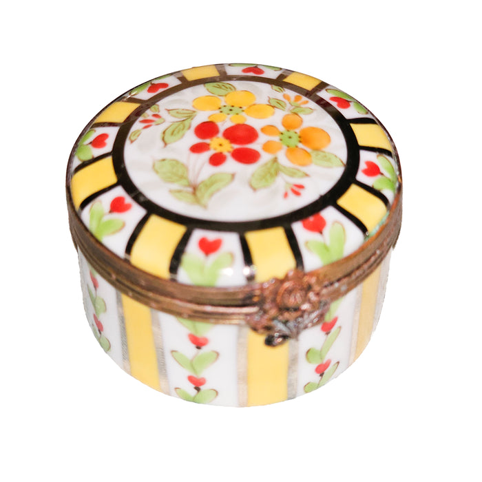 Yellow Floral Limoges Box for Home Decor Porcelain Limoges Round French Trinket Box