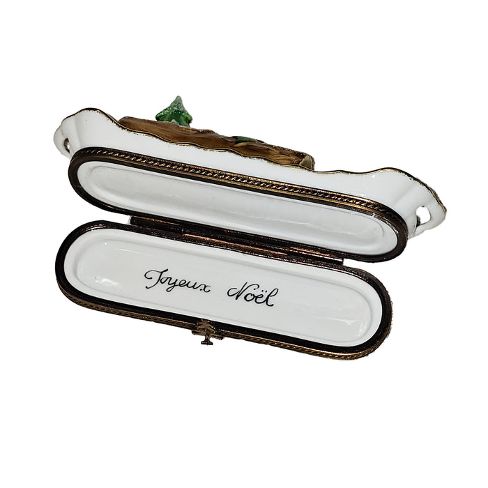 Yule Log Limoges Box for Holiday Decor Porcelain Limoges xmas christmas theme French Trinket Box