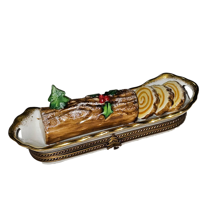 Yule Log Limoges Box for Holiday Decor Porcelain Limoges xmas christmas theme French Trinket Box
