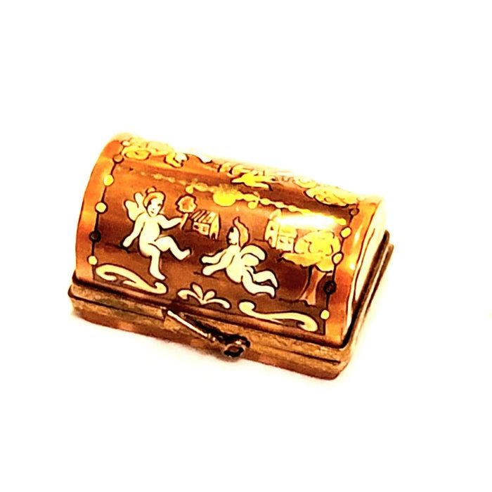 Antique Brown Chest Box for Collectors Porcelain Limoges furniture French Trinket Box