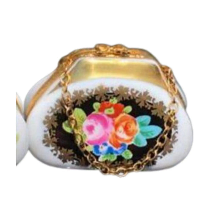 Antique Floral Purse Box for Collectors Porcelain Limoges purse Decal limoges box bags ladies French Trinket Box