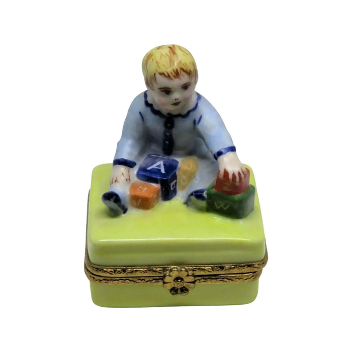 Baby with Blocks for New Parents Porcelain Limoges Babies Figurine French Trinket Box