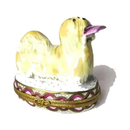 Bichon Frise Dog Newspaper Limoges box painted by hand in Limoges, France, a gift to treasure
