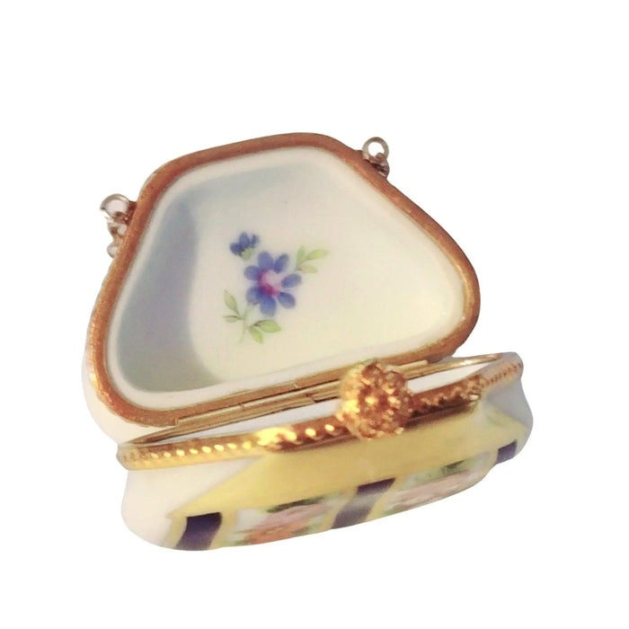 Blue Floral Purse Box for Collectors Porcelain Limoges purse Decal limoges box bags ladies French Trinket Box