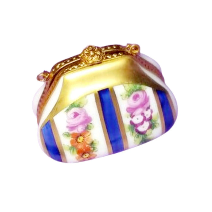 Blue Floral Purse Box for Collectors Porcelain Limoges purse Decal limoges box bags ladies French Trinket Box
