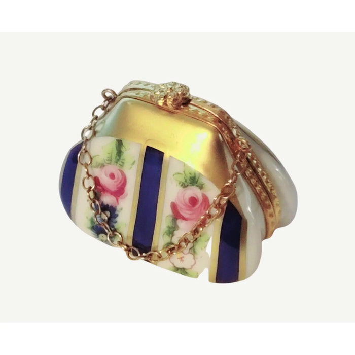 Blue Floral Purse Box for Collectors Porcelain Limoges purse Decal limoges box bags ladies French Trinket Box