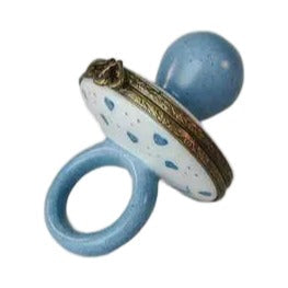 Collectible Blue Pacifier for Baby Limoges box with artisan brushwork
