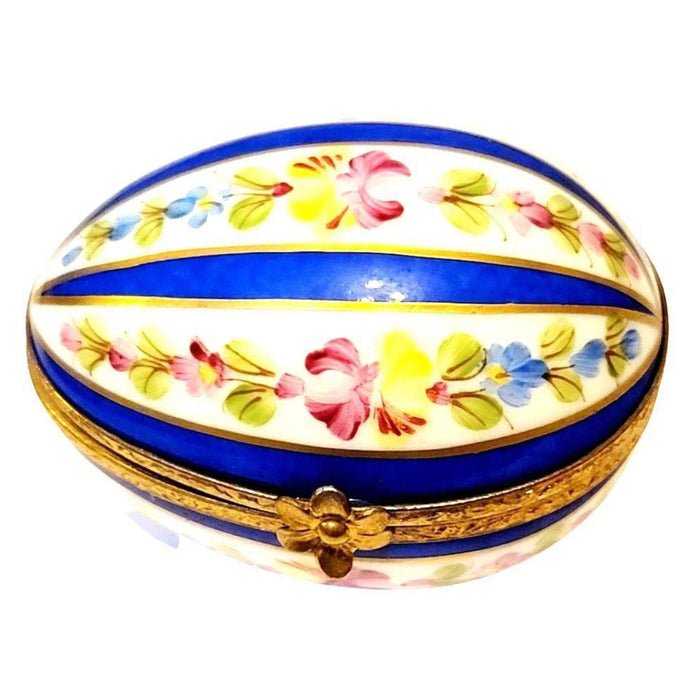 Blue Striped Egg for Elegant Decor Porcelain Limoges Limoges Imports Limoges Boxes eggs egg Easter French Trinket Box