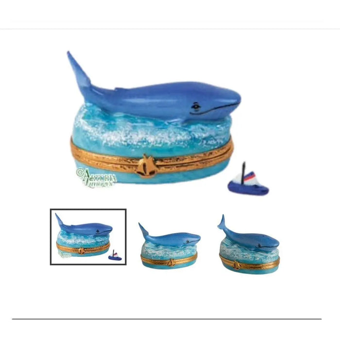 Blue Whale Limoges Box for Collectors Porcelain Limoges Fish Ocean French Trinket Box