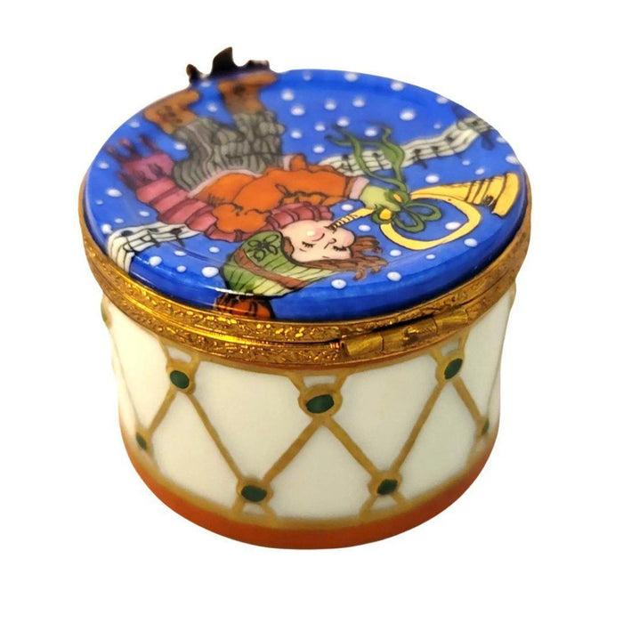 Boy with Horn Winter Delight Porcelain Limoges xmas theme French Trinket Box