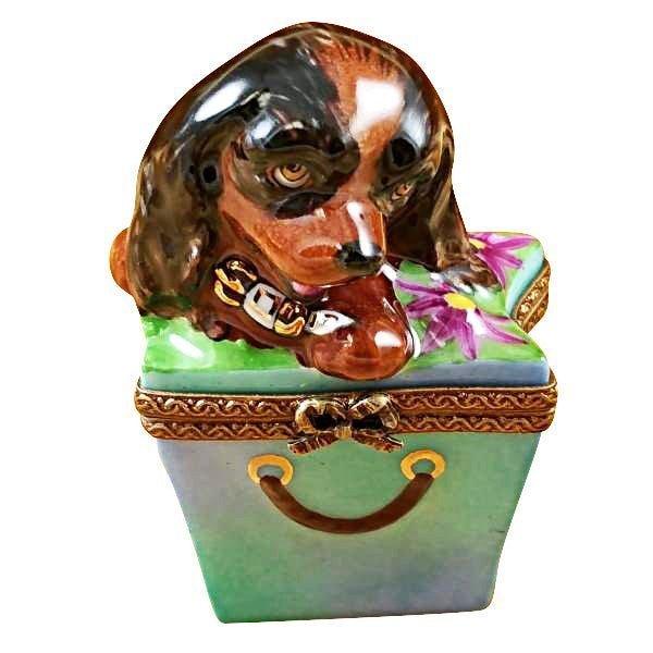 Brown Spaniel Dog Limoges Box for Collectors Porcelain Limoges dog French Trinket Box