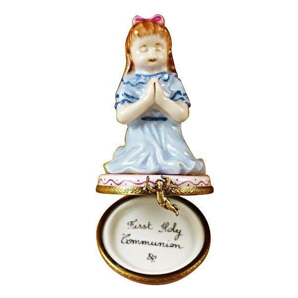 Brunette Girl Praying Limoges Box for Faithful Collectors Porcelain Limoges christian French Trinket Box