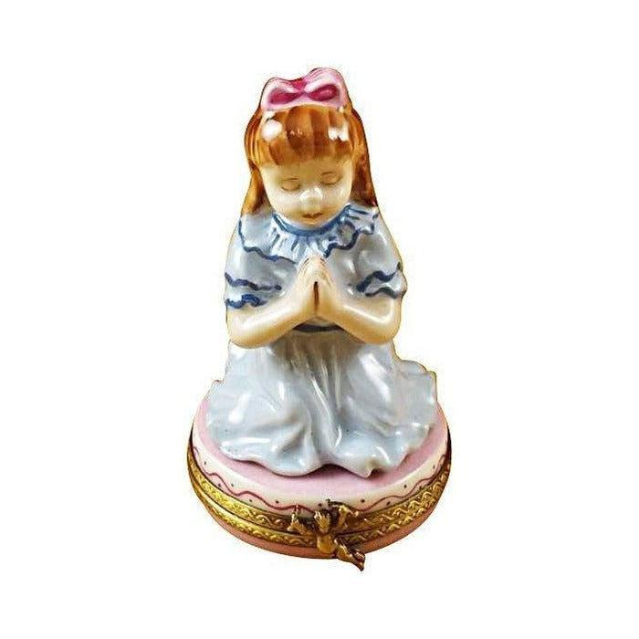 Brunette Girl Praying for Faithful by Rochard, an authentic French Limoges box from Limoges Boutique