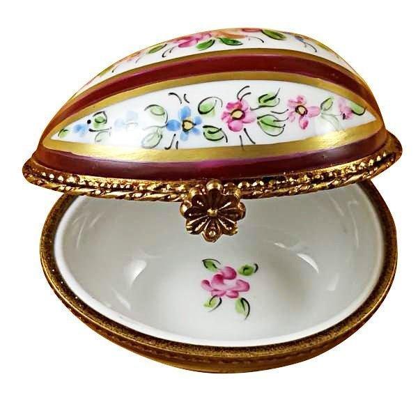 Burgundy Striped Egg Collectible Porcelain Limoges egg French Trinket Box