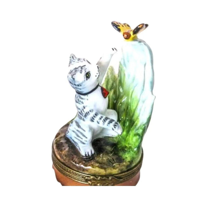 Treasured French collectible: Cat and Butterfly Limoges box, painted by hand