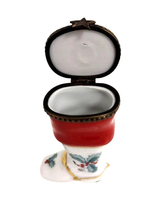 Christmas Boot Figurine for Holiday Cheer Porcelain Limoges xmas French Trinket Box