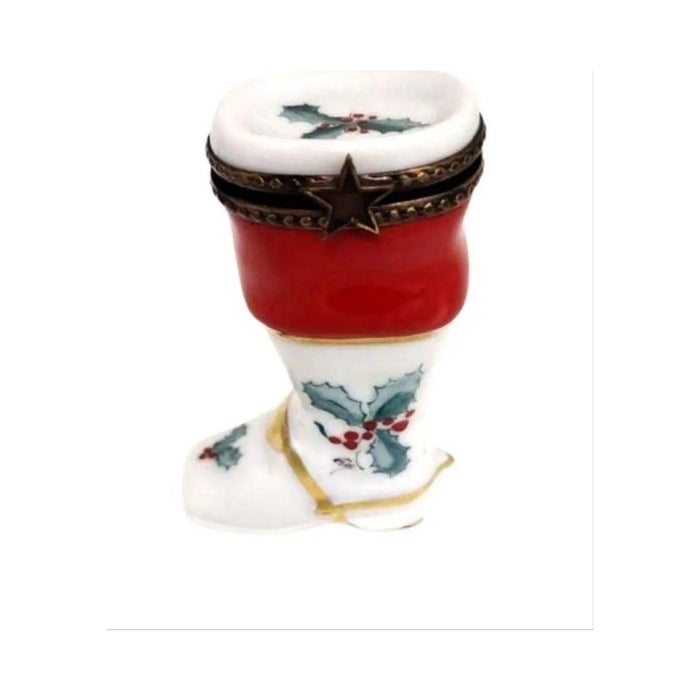 Gift idea for someone who loves France: Christmas Boot with Mistletoe Limoges box