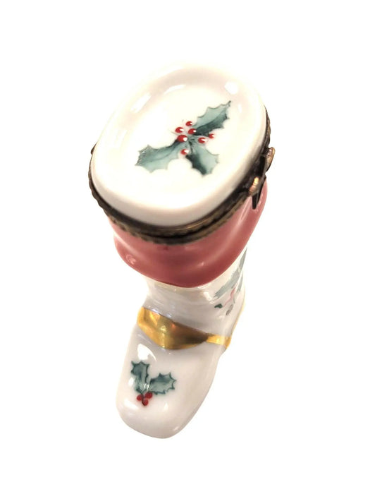 Christmas Boot Figurine for Holiday Cheer Porcelain Limoges xmas French Trinket Box