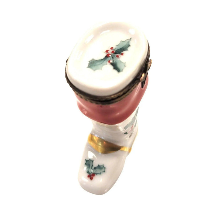Every brushstroke by hand on the Christmas Boot with Mistletoe Limoges box from France