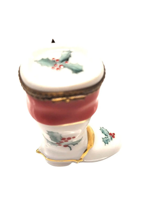 Christmas Boot Figurine for Holiday Cheer Porcelain Limoges xmas French Trinket Box