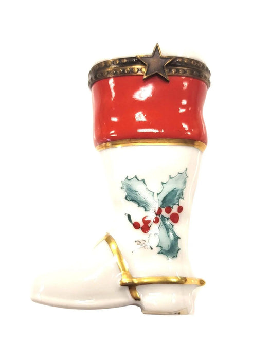Christmas Boot Figurine for Holiday Cheer Porcelain Limoges xmas French Trinket Box