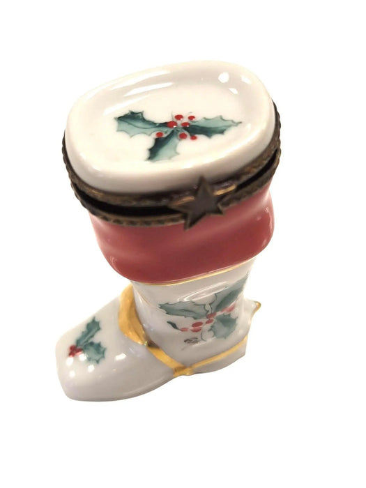 Christmas Boot Figurine for Holiday Cheer Porcelain Limoges xmas French Trinket Box