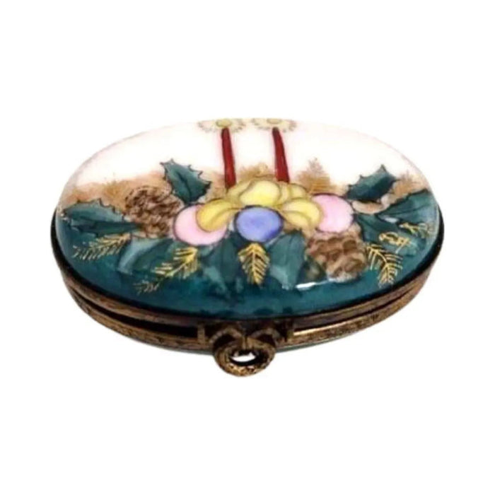 Every brushstroke by hand on the Christmas Eve Candles Mistletoe Limoges porcelain from France