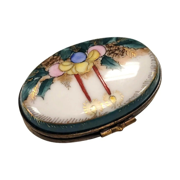 Fine art lovers will admire this Christmas Eve Candles Mistletoe Limoges porcelain