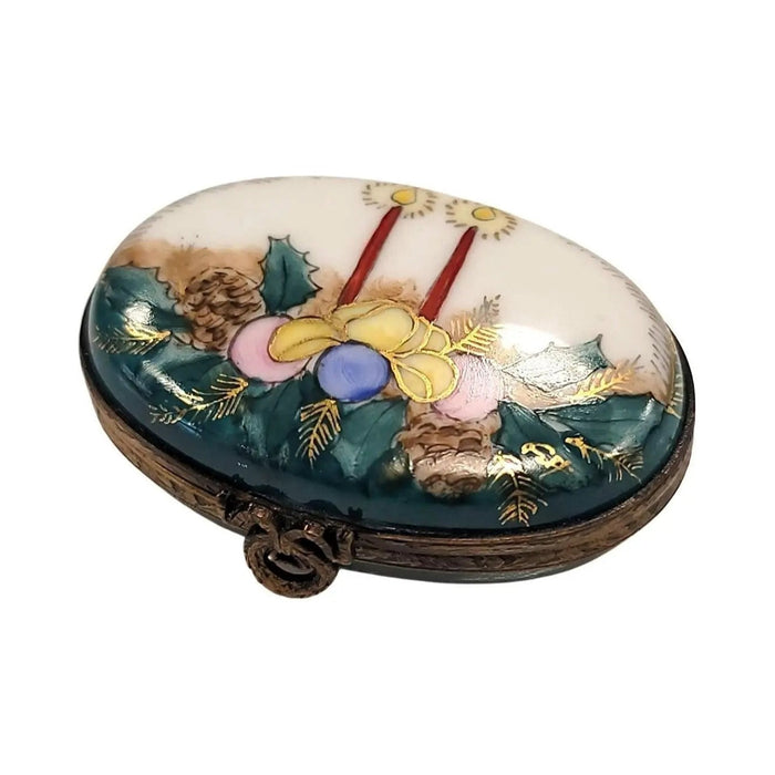 Hand-painted Christmas Eve Candles Mistletoe Limoges porcelain, French artistry for lovers of fine art