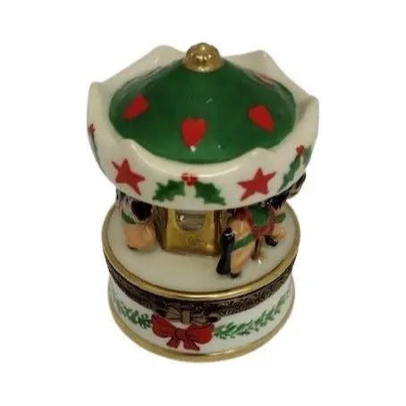 Every brushstroke by hand on the Christmas MerryGoRound Carousel Limoges box from France